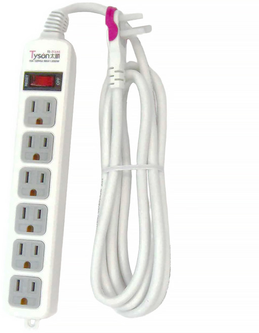 Tyson 太順電業 1切6座3P延長線 TS-316AS, 252.5mm, 白色, 1個