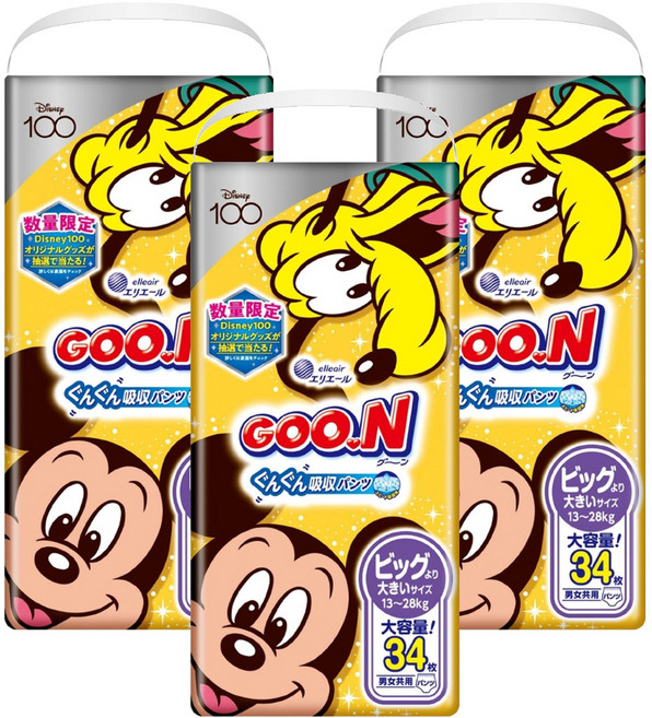 GOO.N 大王 日本境內版 拉拉褲/尿布 迪士尼限定版, XXL, 102片