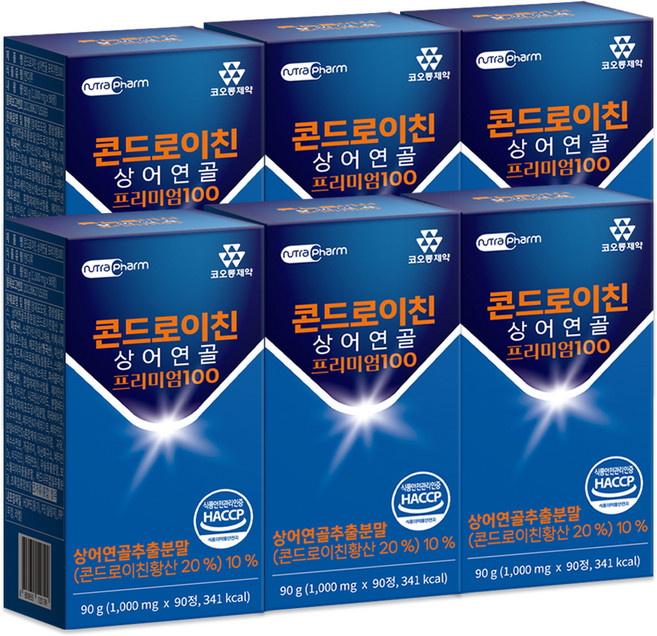 코오롱제약 콘드로이친 상어연골 프리미엄 100, 90정, 90g, 6개