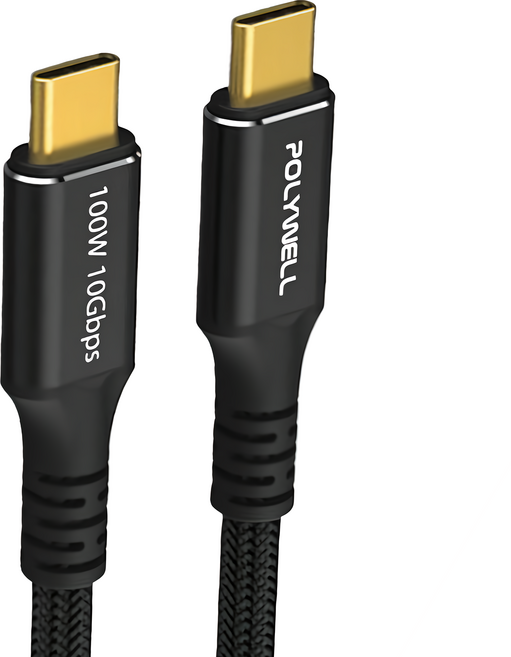 POLYWELL 寶利威爾 黑金剛 USB3.2 Gen2 10Gbps 100W Type-C 高速傳輸充電線, 2m, 黑色, 1條