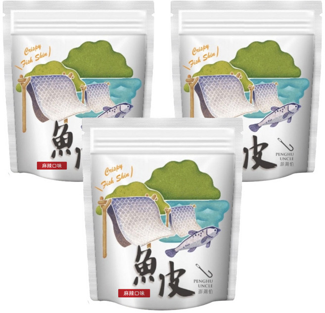 澎湖伯 風味魚皮 麻辣口味, 70g, 3包