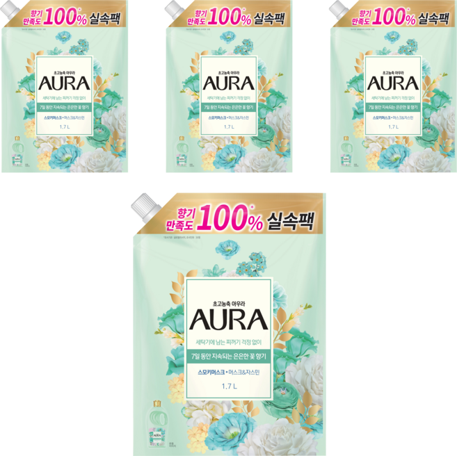 아우라 초고농축 섬유유연제 스모키머스크 리필, 1.7L, 4개
