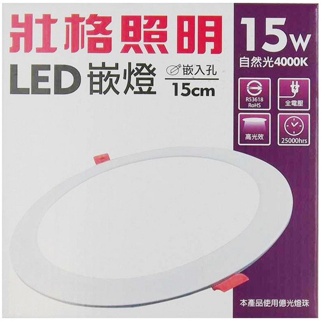 TRUNK 壯格 LED 崁燈 全塑 15W 4000K 170 x 30mm, 自然光 白色, 1個