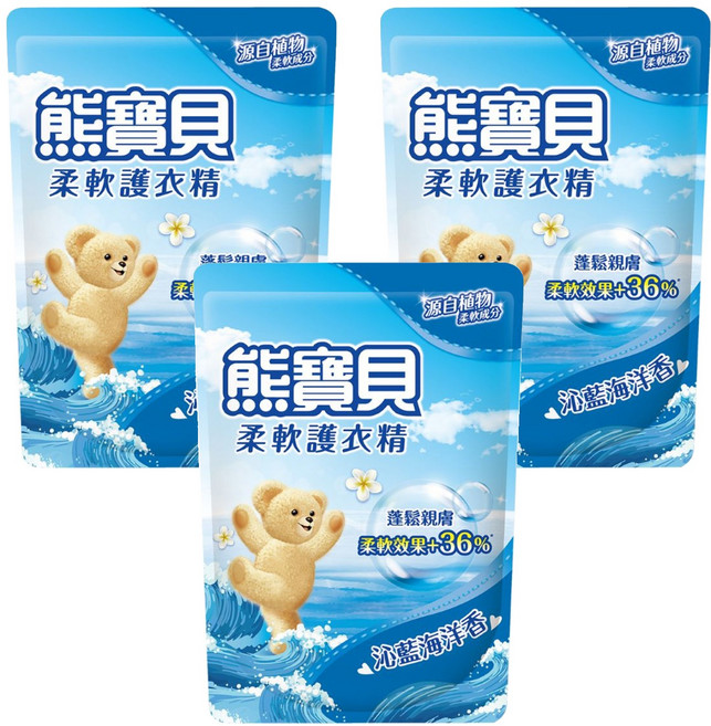 Snuggle 熊寶貝 柔軟護衣精補充包 沁藍海洋, 1.84L, 3包