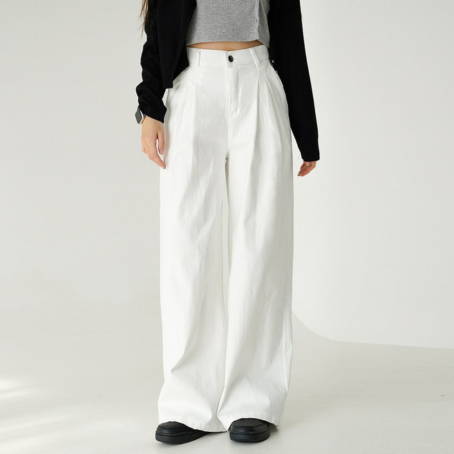코튼클로젯 여성용 롱/숏 기장 투핀턱 와이드 팬츠