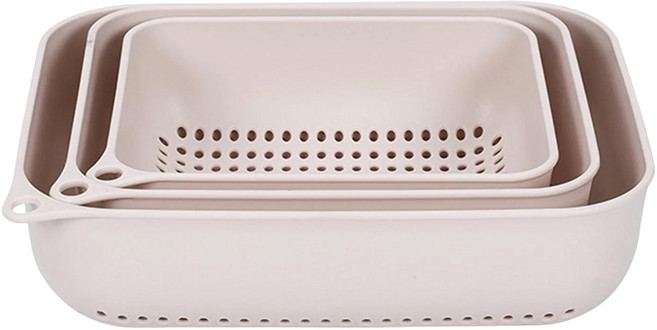高級萬用蔬果瀝水籃3件組, 米白色, 1組