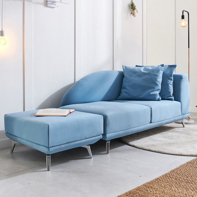 비앙스 켈른 아쿠아 2인용 소파 우형 + 스툴 + 쿠션2p 세트 방문설치, 에어리블루