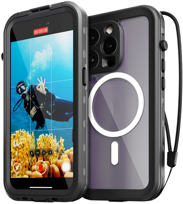 신지모루 맥세이프 풀커버 360도 워터락 방수케이스 핸드폰 방수팩, 아이폰 14 프로, 1개