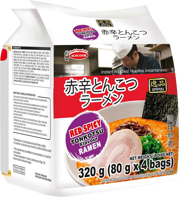 AceCOOK IPPIN 逸品 辛辣豚骨風味麵 80g, 4包