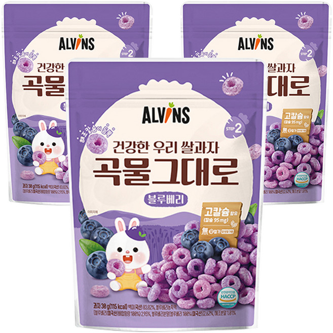 엘빈즈 건강한 우리 쌀과자 곡물그대로, 30g, 3개, 블루베리맛