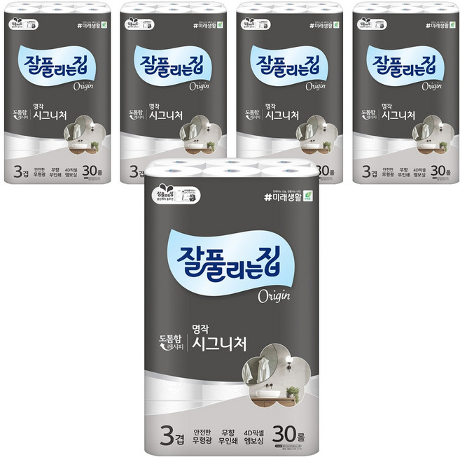 잘풀리는집 명작 시그니처 3겹 고급롤화장지, 27m, 30개입, 5개