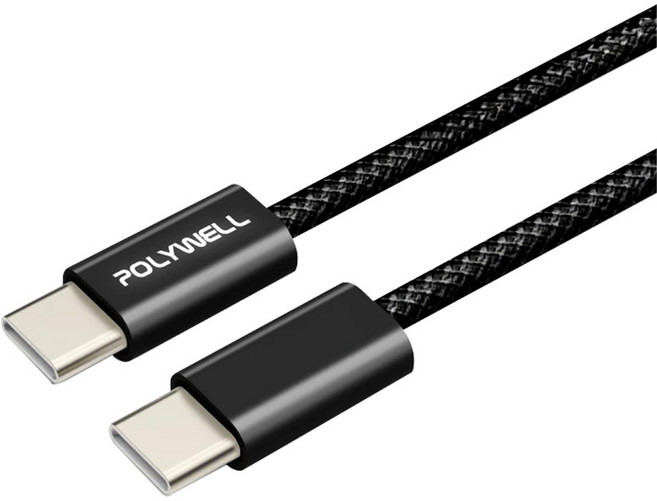 POLYWELL 寶利威爾 Type-C-Type-C編織快充線 PW15-W45-M812, 0.5m, 黑色, 1條