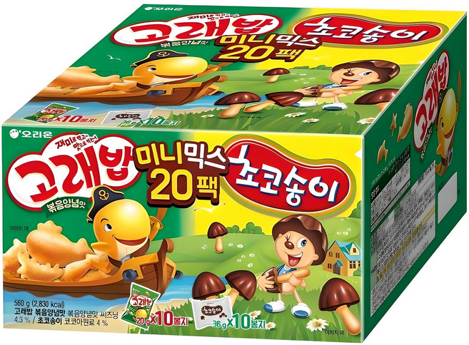 오리온 고래밥 초코송이 미니믹스 과자세트, 고래밥 볶음 양념맛 10p + 초코송이 10p, 1세트