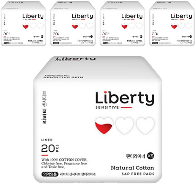 리버티 무샙 순면커버 센시티브 생리대 팬티라이너, 롱, 20개입, 5개