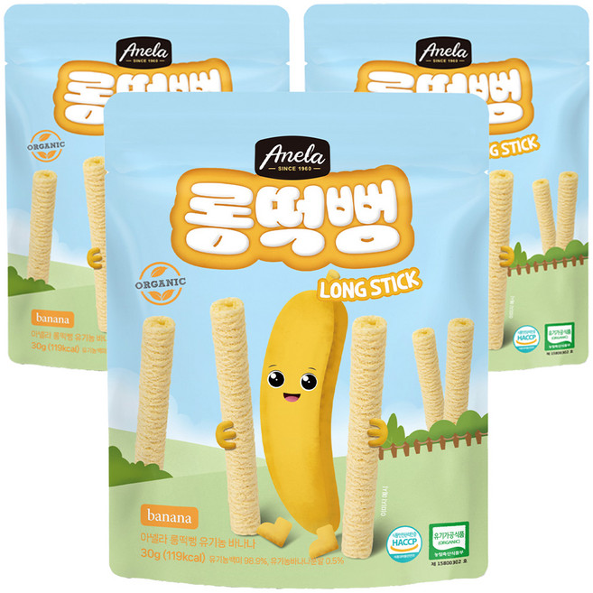 아넬라 유기농 롱떡뻥 바나나 롱스틱, 바나나맛, 30g, 3개