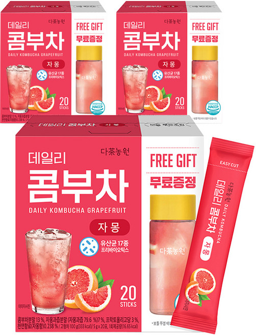 다농원 데일리 콤부차 자몽, 3개, 20개입, 5g