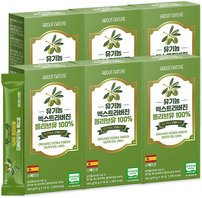 어바웃네이처 유기농 엑스트라버진 올리브유 14p, 140g, 6개