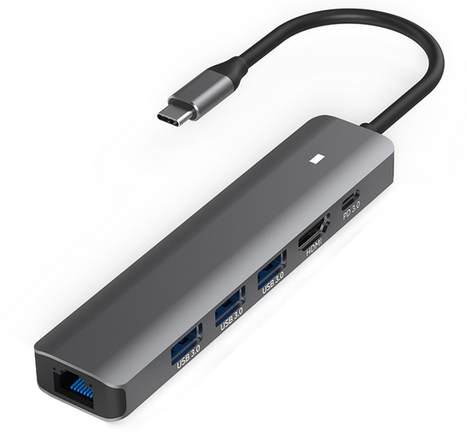 아이노트 USB C타입 6 in1 멀티허브 CH61P, 블랙, 1개