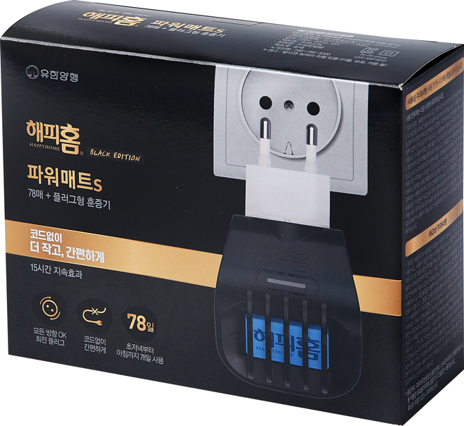 해피홈 블랙에디션 파워매트S 리필 78p + 플러그형 훈증기 세트, 1세트