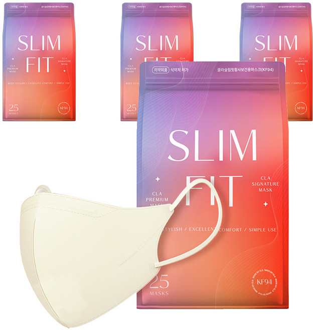 CLA 클라슬림핏뉴황사보건용마스크 소형 아동용 KF94, 25개입, 4개, 크림베이지