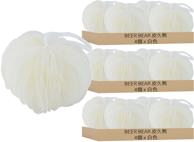 BEER BEAR 皮久熊 極致細柔沐浴澡球 MY-6240 50g, 白色, 1個裝, 12個