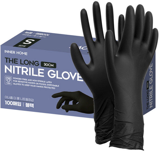 이너홈 더롱 니트릴장갑 30cm 100p, 블랙, 소(S), 1개