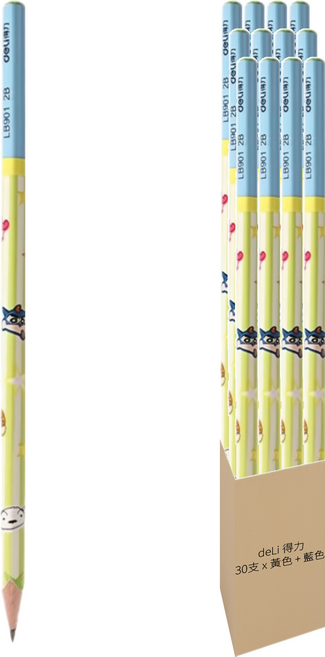 deLi 得力 學生/兒童 書寫鉛筆 三角桿 寫字筆 蠟筆小新聯名款 LB901, 黃色 + 藍色, 30支