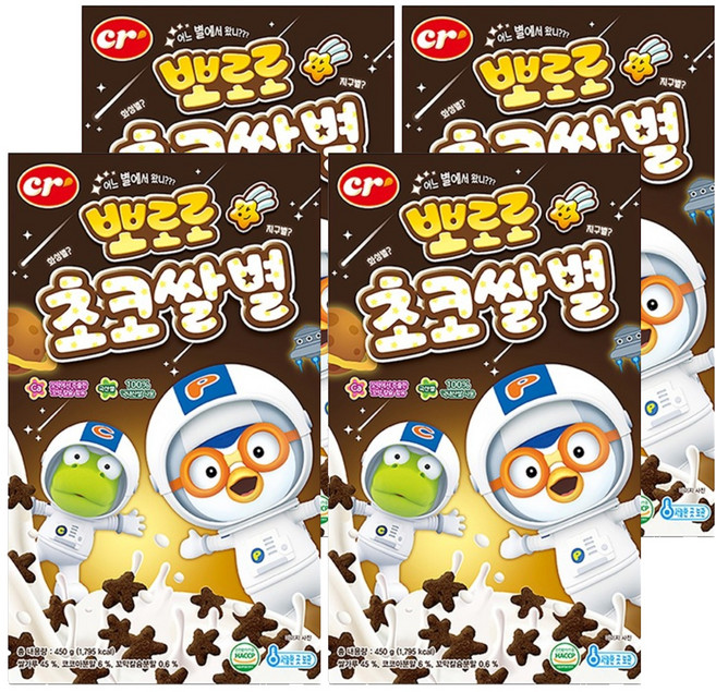씨알로 뽀로로 초코쌀별 시리얼, 450g, 4개