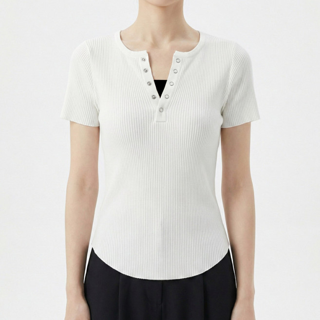 Sonio 女款亨利領排扣短袖針織衫