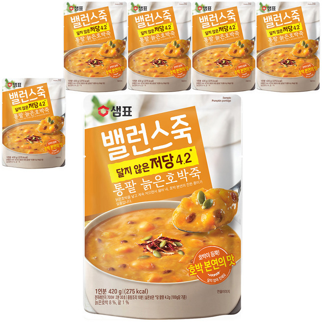 샘표 밸런스죽 통팥 늙은호박죽, 420g, 6개