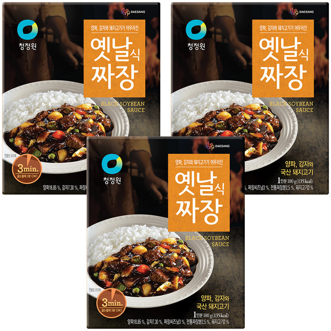 청정원 옛날식짜장, 180g, 3개
