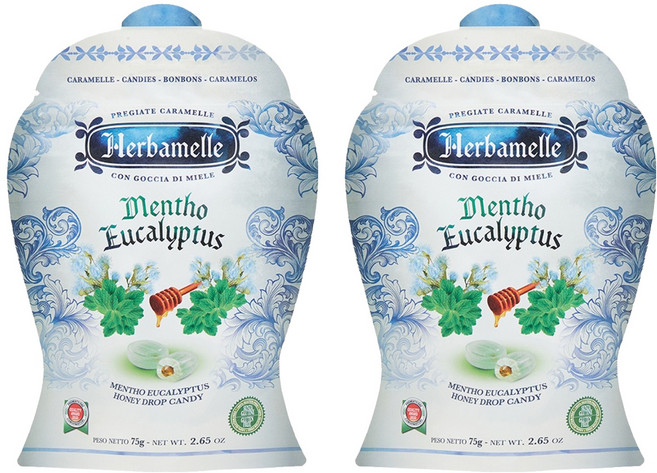 에르바멜레 허니드롭 멘토 유칼립투스 캔디, 75g, 2개