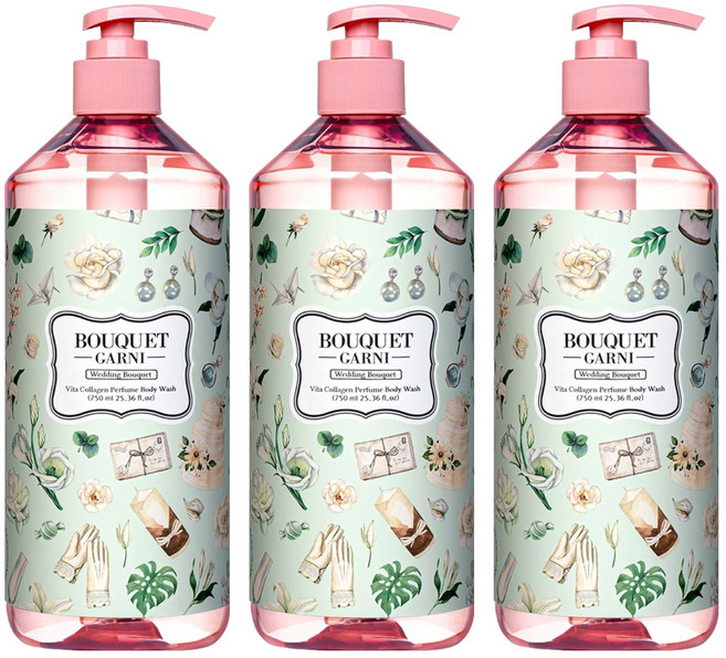 부케가르니 비타콜라겐 퍼퓸 바디워시 웨딩부케, 750ml, 3개