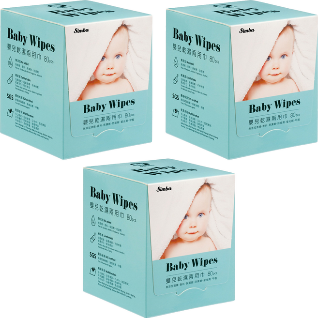 Simba 小獅王辛巴 嬰兒乾溼兩用巾, 80張, 3盒