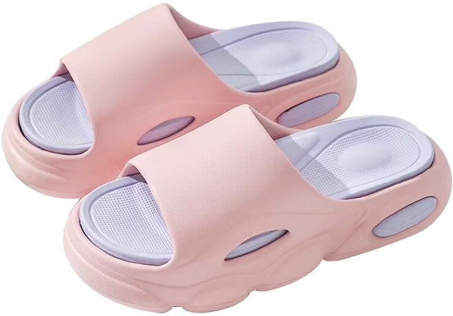 超厚造型踩屎感拚色eva軟底防滑耐磨拖鞋(粉色 39-40), 粉色, 39-40, 1入