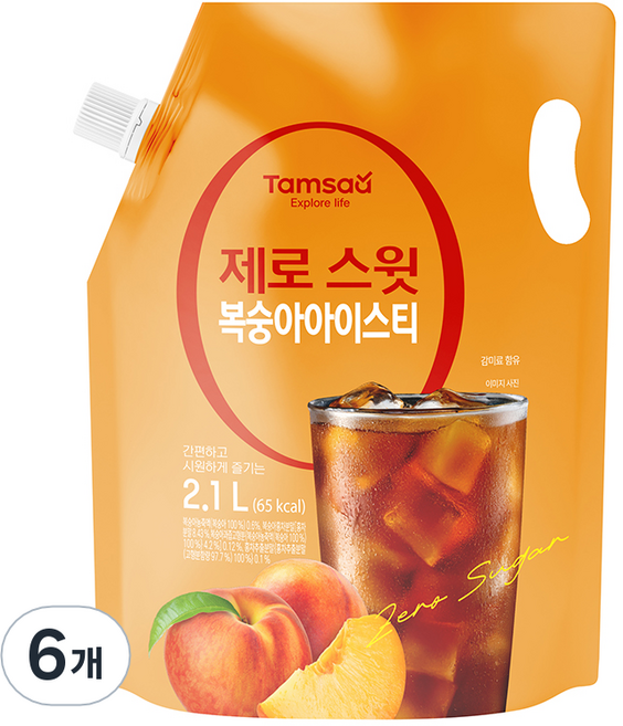 탐사 제로 스윗 복숭아 아이스티, 6개, 2.1L
