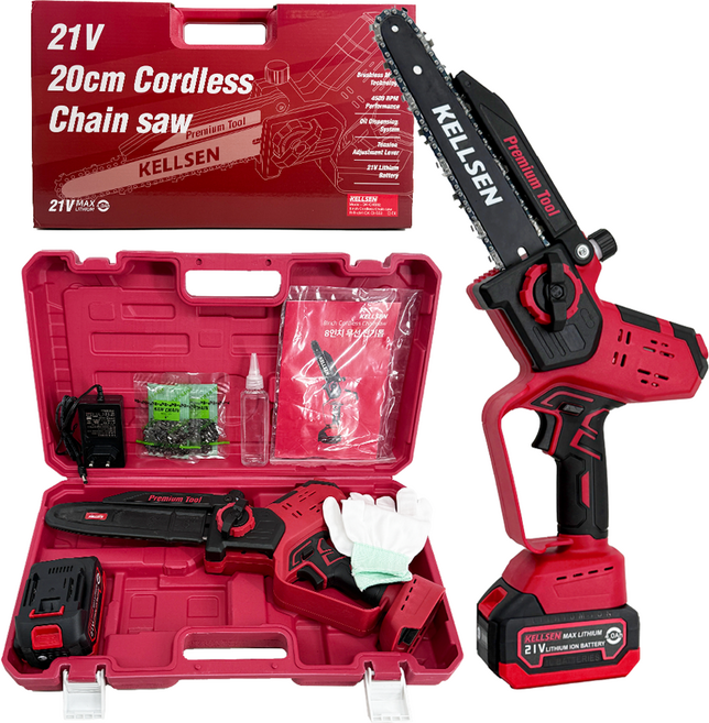 디케이켈슨 충전식 전동 체인 무선 전기톱 소형 8인치, 1개