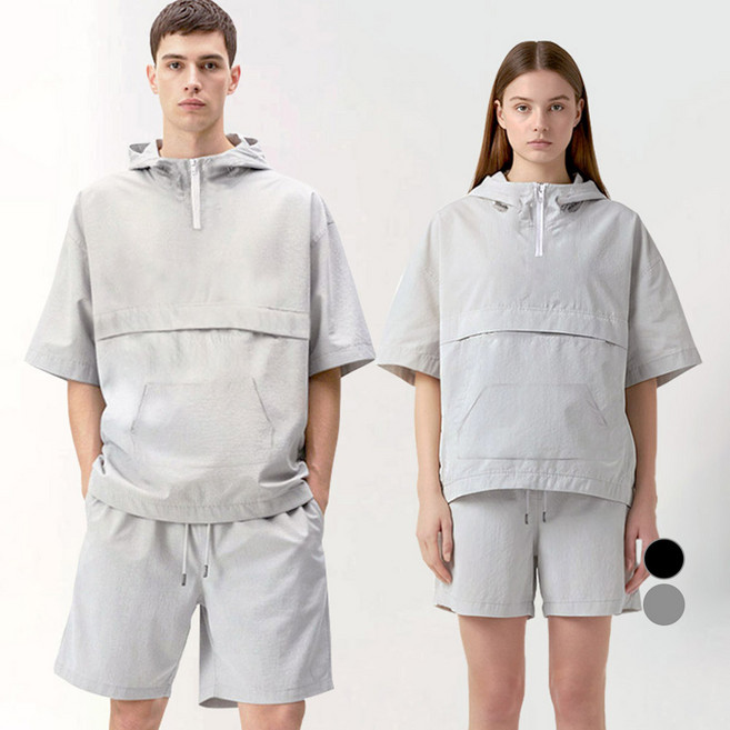 MCT 男女通用 Moon Collection 防撕裂尼龍短袖連帽防風外套 + 尼龍短褲套裝