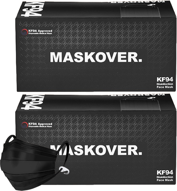 마스크오버 엠에프 황사 방역 마스크 고리형 KF94, 50개입, 2개, 블랙