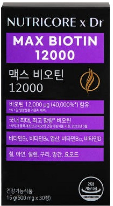 뉴트리코어 x Dr 맥스 비오틴 12000 15g, 30정, 1개