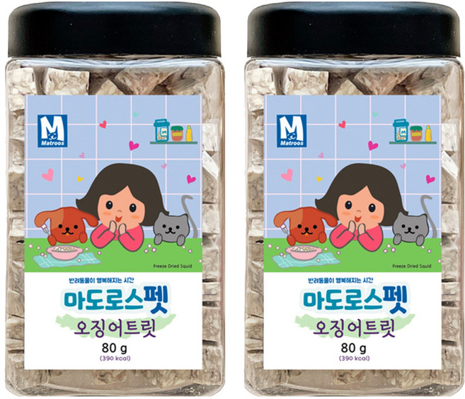 마도로스펫 반려동물 동결건조 트릿, 오징어, 80g, 2개