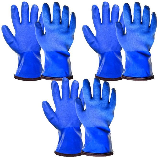 한우 PVC코팅 기모 방한장갑 양손세트, 블루, 3세트