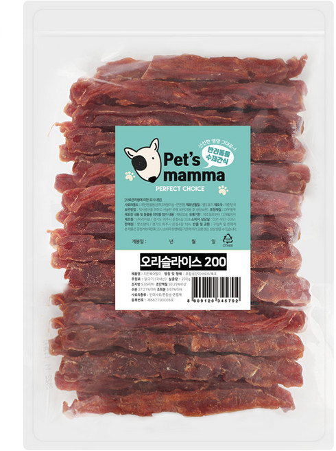 펫츠맘마 강아지 수제간식, 오리슬라이스, 1개, 200g