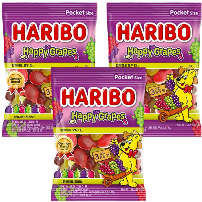 하리보 해피 그레이프 젤리, 100g, 3개