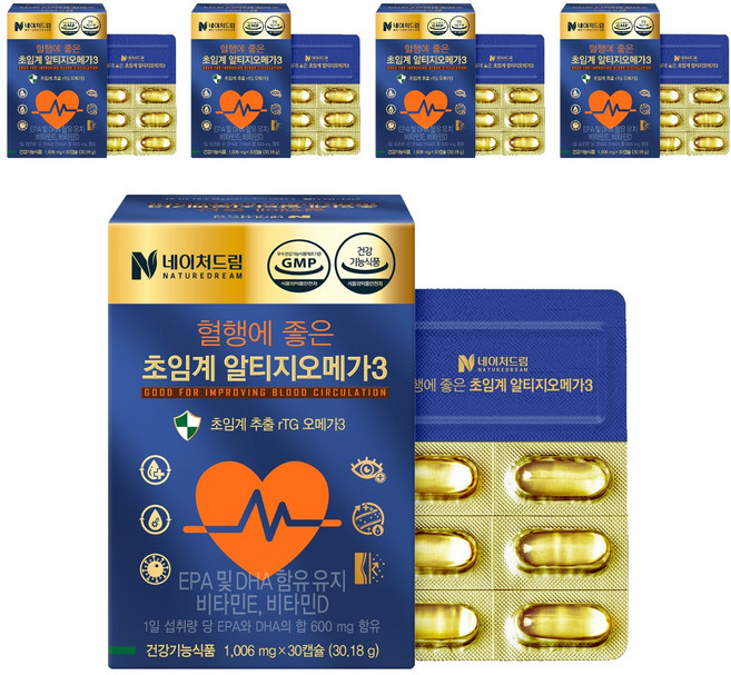 네이처드림 혈행에 좋은 초임계 알티지 오메가3 30.18g, 30정, 5개