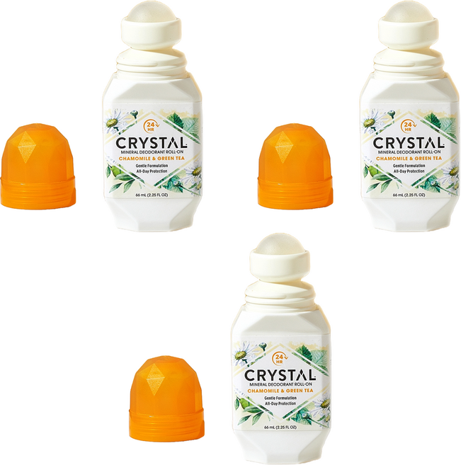 크리스탈 바디 데오드란트 롤온타입 카모마일 & 그린티, 66ml, 3개