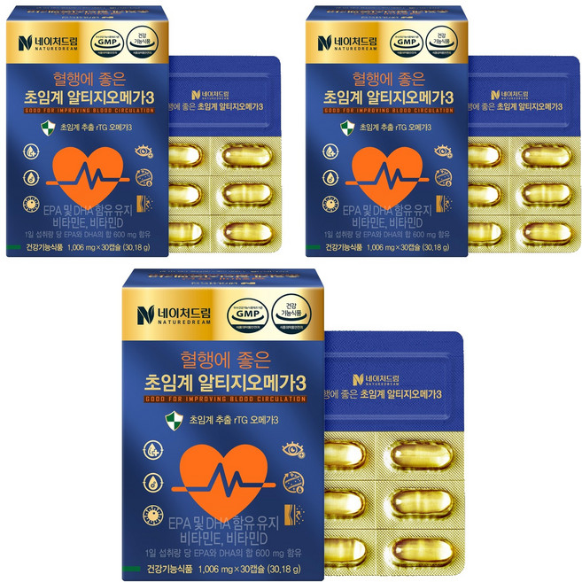 네이처드림 혈행에 좋은 초임계 알티지 오메가3 30.18g, 30정, 3개