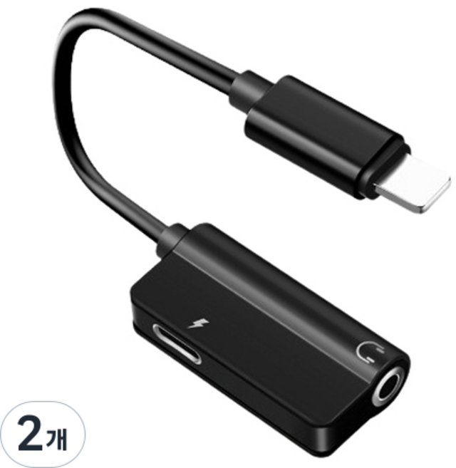 헨센 8핀 to 3.5mm 8핀 이어폰 2in1 충전 이어폰 변환젠더 스퀘어, 블랙, 2개, 3.8cm