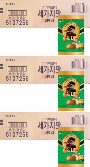 롯데웰푸드 스카치 캔디 세가지맛, 317g, 18개