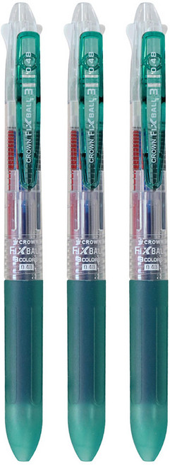 CROWN 앞으로 지우는 3색 볼펜 0.48mm, 그린, 3개